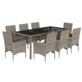 Cumpara ieftin Set mobilier de gradina cu perne 9 piese gri poliratan &amp; sticla