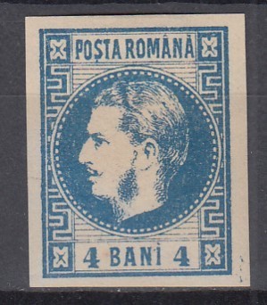 ROMANIA 1868 LP 23 REGELE CAROL I CU FAVORITI 4 BANI ALBASTRU LIPSA GUMA SARNIERA foto