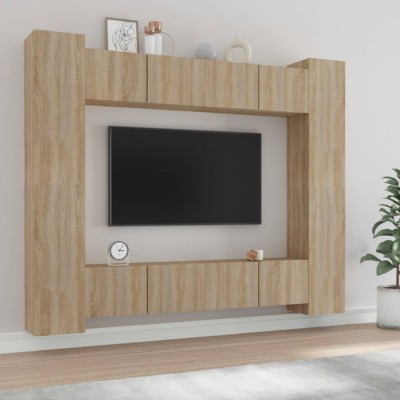 Gossi set dulap tv, 8 piese, stejar sonoma, lemn prelucrat foto