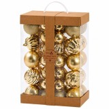 SET ORNAMENTE PLASTIC DE CRACIUN / BEJ-AURIU 62P