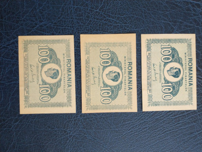 ROMANIA 100 lei 1945 UNC - LOT 3 BUC NUANTE DIFERITE foto