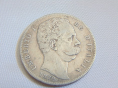 Moneda argint 5 Lire 1879 R Umberto foto