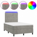 Cumpara ieftin Pat cu arcuri, saltea si LED, gri deschis, 120x200 cm, catifea