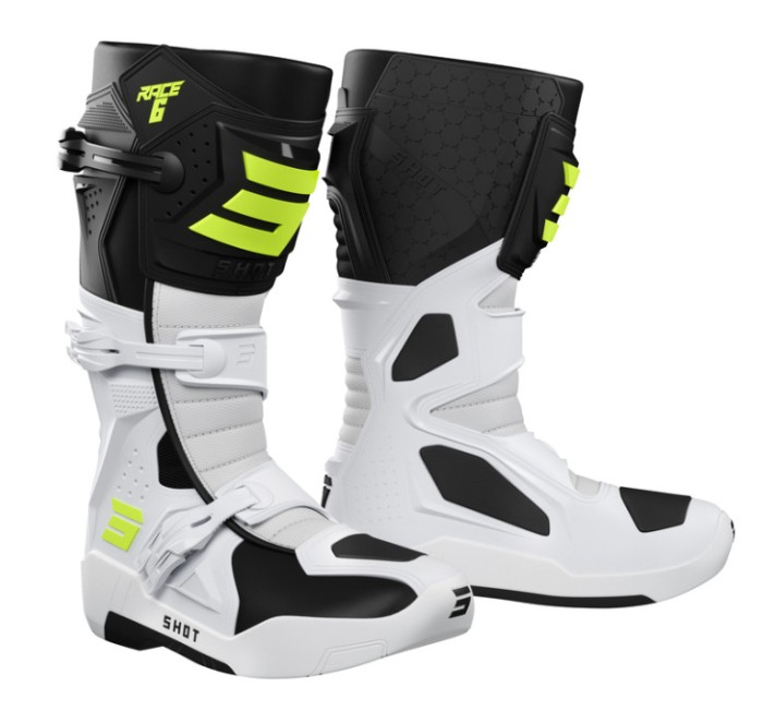 Cizme Enduro MX Shot Race 6 Black White Yellow Fluo