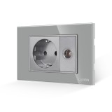 Priza Schuko + priza TV Luxion cu rama din sticla gri, standard italian, 3M