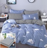 Cumpara ieftin Lenjerie Pat Bumbac 4 Piese Cu Elastic Albastru/Gri 180x200 cm
