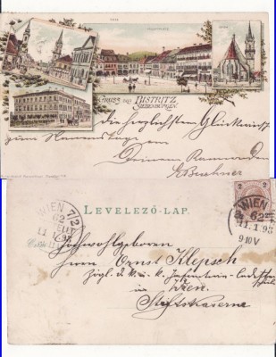 Bistrita - Nasaud -litografie- 1898 , rara foto