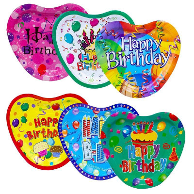 Set 10 farfurii Happy Birthday, forma inimioara, carton, 23 cm foto