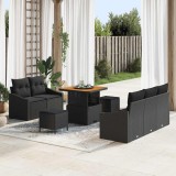 Set de Canapea de Grădină cu 8 Piese și Perne &icirc;n Stil Negru din Rattan Poly și Acacia