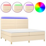 Cumpara ieftin Pat cu arcuri, saltea si LED, crem, 200x200 cm, textil