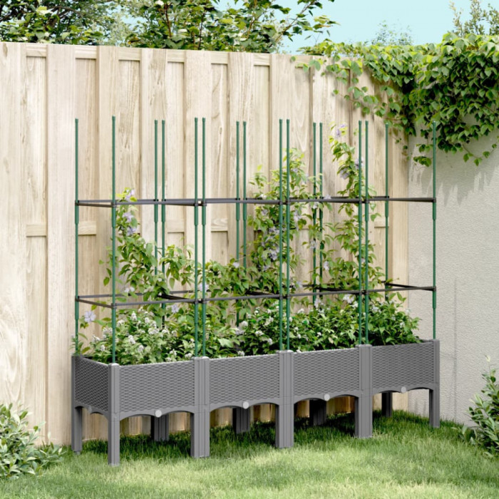 Jardiniera de gradina cu spalier gri deschis 160x40x142,5 cm PP GartenMobel Dekor