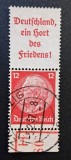 Germania (Deutsches Reich 1934) -Hindenburg 12Pf cu C&acirc;mp Publicitar "Deutschland, ein Hort des Friedens!" (Ștampilat / Used) CLK1