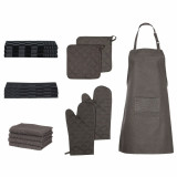 Set prosoape 15 piese manusi cuptor/suporturi oale negru bumbac