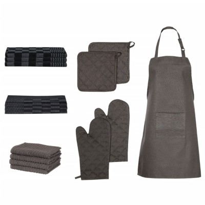 Set prosoape 15 piese manusi cuptor/suporturi oale negru bumbac foto