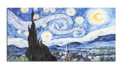 Tablou celebru pictat manual, Noapte instelata, 140x70cm ulei pe panza, reproducere Vincent van Gogh foto