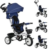 HOMCOM Tricicletă pentru Copii cu M&acirc;ner Multifuncțional, Cărucior pentru Copii cu Centură de Siguranță și Coș, 112x50x104 cm, Albastru | Aosom Romania