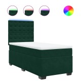 Cumpara ieftin Pat box spring cu saltea, verde inchis, 90x200 cm, catifea