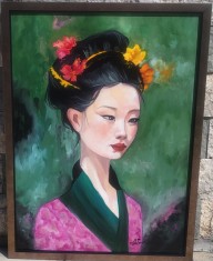 Pictura noua, tablou mare ulei cu o japoneza-SPIRIT NIPON, pictor roman consacrat