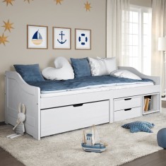 vidaXL Pat de zi cu 3 sertare &quot;IRUN&quot;, alb, 90x200 cm, lemn masiv pin