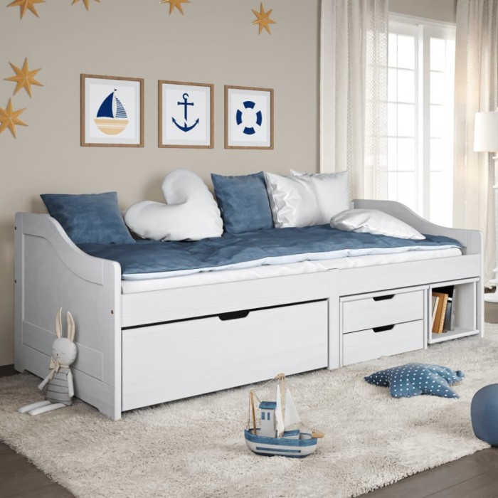 vidaXL Pat de zi cu 3 sertare &quot;IRUN&quot;, alb, 90x200 cm, lemn masiv pin 3185214