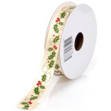 Panglică Decorativă Crăciun, Model Vasc, Bej-Auriu, Poliester, 5m x 15mm, Oem