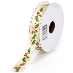Panglică Decorativă Crăciun, Model Vasc, Bej-Auriu, Poliester, 5m x 15mm