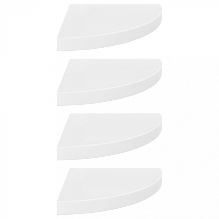 Colțare suspendate, 4 buc., alb extralucios, 35x35x3,8 cm, MDF