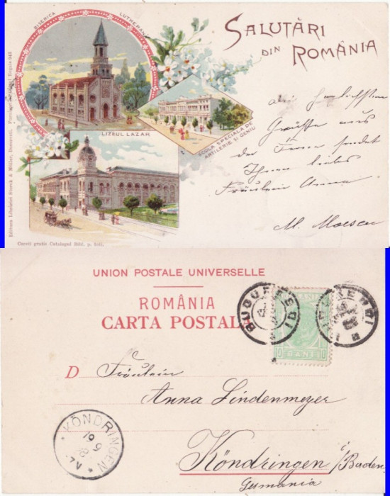 Salutari din Bucuresti - litografie 1898