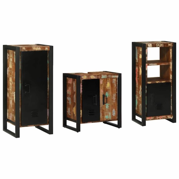 Set de mobilier pentru baie cu raft 3 pcs Lemn recuperat solid