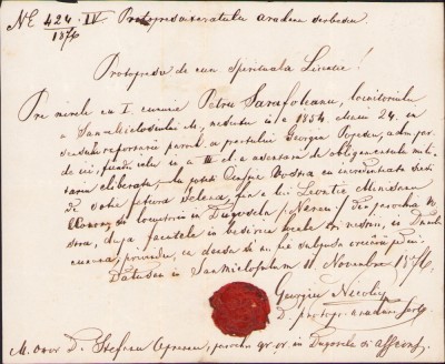 HST A1463 Licență căsătorie 1876 sigiliu ceară preot rom&amp;acirc;n S&amp;acirc;nnicolau Mare Timiș foto
