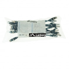 Set 10 cabluri retea-patchcord CAT6 FTP, Lanberg 43618, 2 X RJ45, lungime 25cm, AWG26, 10Gb s-250MHz, de legatura retea, ethernet, negre
