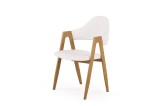 Cumpara ieftin Scaun dining, metal cu aspect de lemn, sezut piele ecologica, stil scandinav, inaltime 80 cm, alb