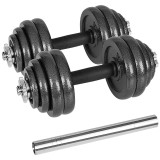 Set Gantere Reglabile 30 Kg din Fonta cu Bara pentru Haltera si 16 Discuri, Valiza pentru Transport si Culoare Negru