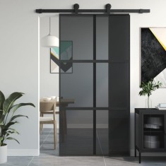 vidaXL U?a glisanta, negru, 102,5x205 cm, sticla securizata/aluminiu foto