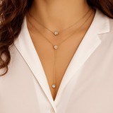 Colier dublu choker cu trei strasuri cristal elegant, auriu
