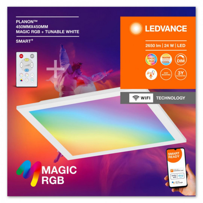 Panou LED RGB inteligent Ledvance SMART+ Wifi PANEL Magic cu Telecomanda, 24W,