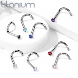 Piercing curbat din titan, zircon mic rotund &icirc;n montură, 0,8 mm - Culoare zirconiu piercing: Roșu - R