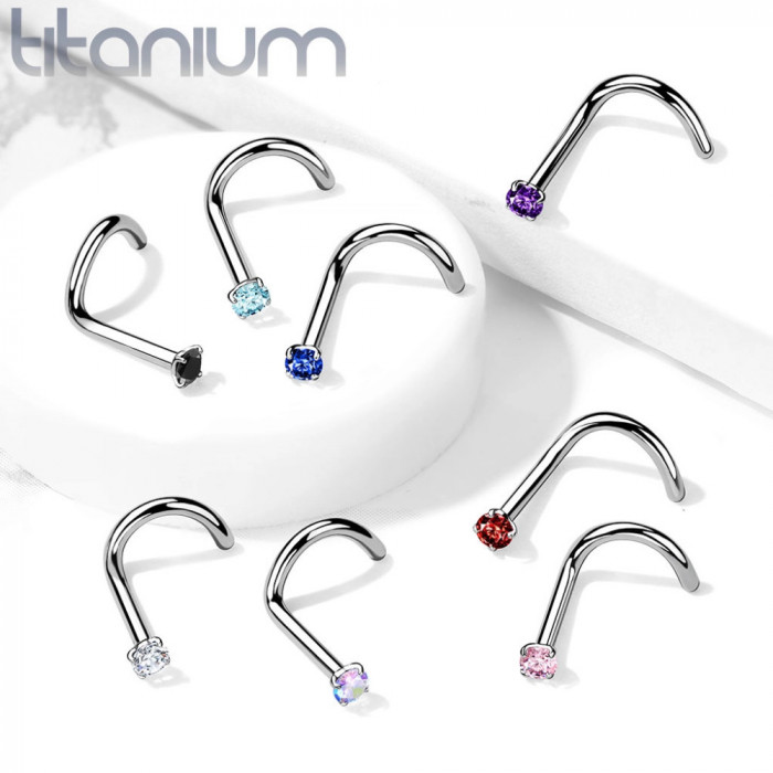 Piercing curbat din titan, zircon mic rotund &icirc;n montură, 0,8 mm - Culoare zirconiu piercing: Negru - K