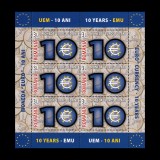 10 ani de la introducerea monedei EURO, minicoală de 6 timbre folio aur 2009 LP 1825a