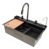 Chiuveta bucatarie multifunctionala din inox Nano Black 75x46 cm cu baterie si accesorii MIXXUS Decor MH7546-SET-07