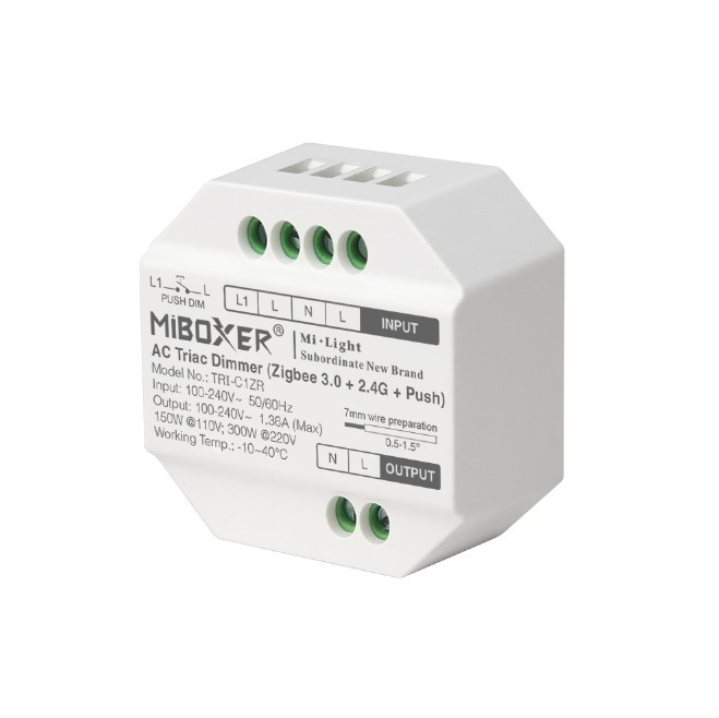Controller Dimmer Led AC Triac, Zigbee 3.0 + RF 2.4Ghz + Push, MiBoxer TRI-C1ZR