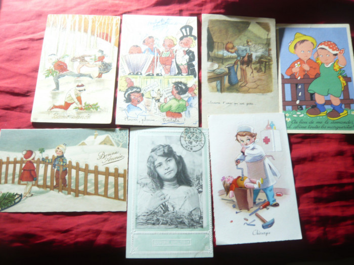7 Ilustrate Desene copii - jocuri Franta 1906 ,1939 ,1934 ,1920, 1956