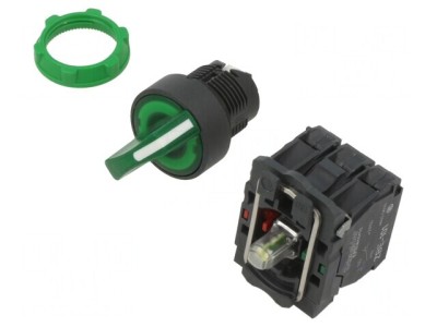 Comutator rotativ 22mm cu LED verde 230V foto
