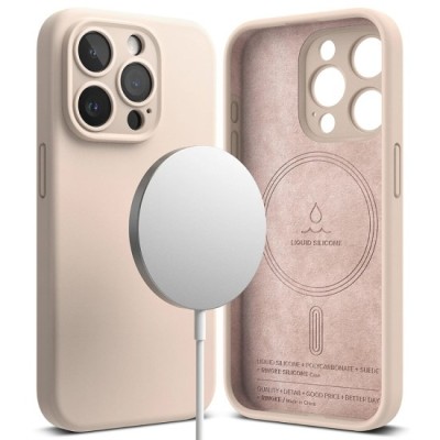 Husa pentru iPhone 15 Pro - Ringke Silicone Magnetic - Pink Sand foto
