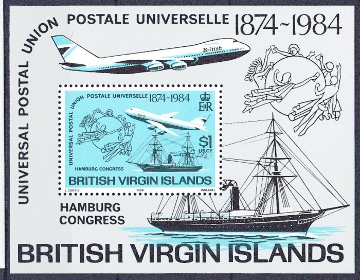 DB1 Ins Virgine 1984 110 ANi UPU Avioane Vapoare SS MNH