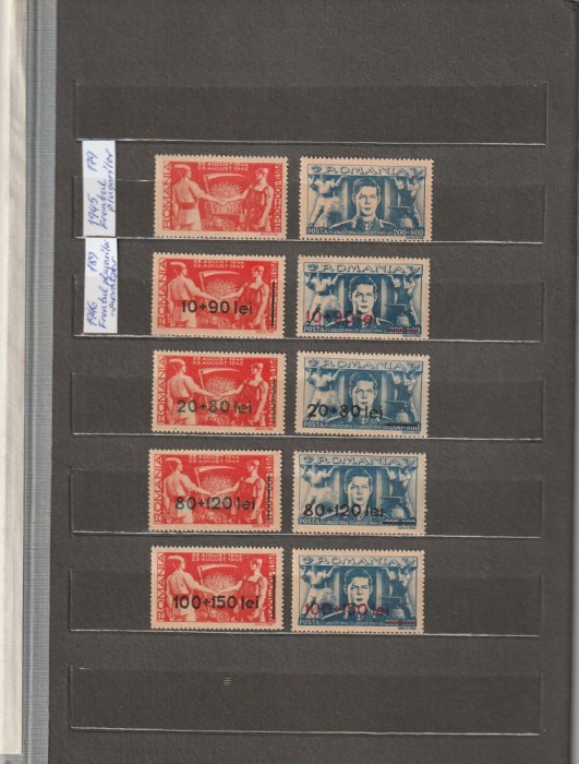 ROMANIA 1945/46 LP 179 + 189 FRONTUL PLUGARILOR CU SI FARA SUPRATIPAR SERII MNH