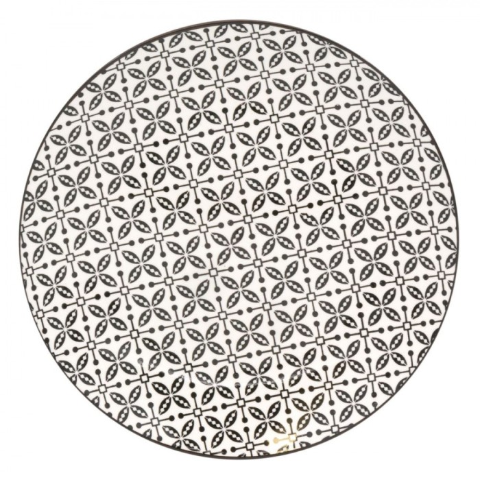Farfurie Porțelan, Model Geometric, Culoare Bej Negru, Diametru 26.5 cm