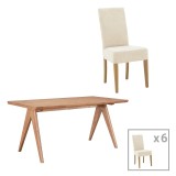 Cumpara ieftin Set de 7 buc masa si scaune Ditta-Winslow din lemn de cauciuc culoare nuc deschis 180x85x75 cm