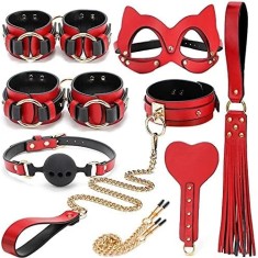 Set BDSM Luxury Cat Woman 8 Piese, Rosu/Negru, Guilty Toys