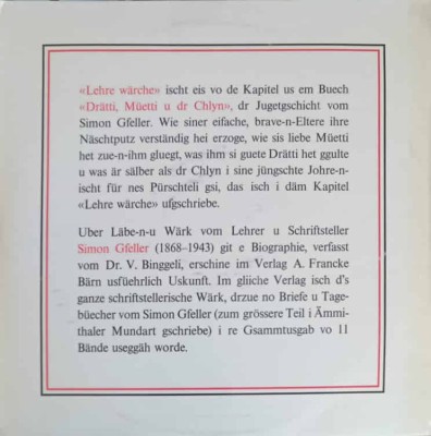 Disc vinil, LP. LEHRE WARCHE. EMMENTHALERMUNDART-SIMON GFELLER-242403 foto